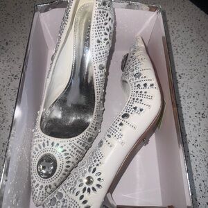 White Bling pointed toe heels